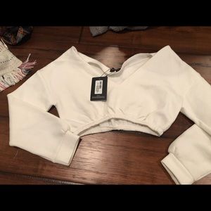 Off the shoulder cropped sweatshirt